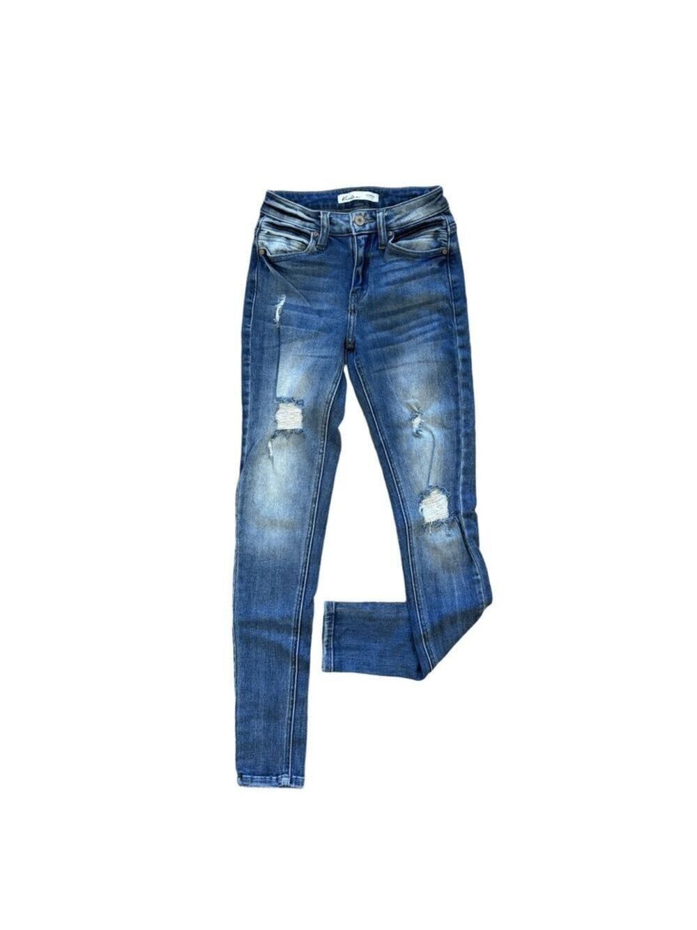 KANCAN Low Rise Distressed Skinny Jeans Y2K Stretch Denim Size 23 🔥👖